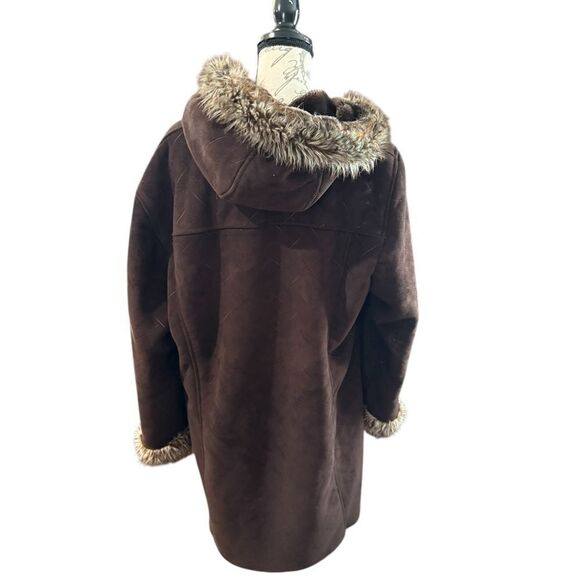 Brown Teddy Faux Fur Hood Trim Jacket - Picture 9 of 9